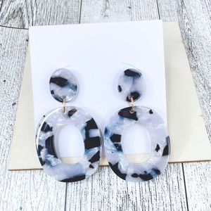 Acrylic Grey Marbled White Earrings